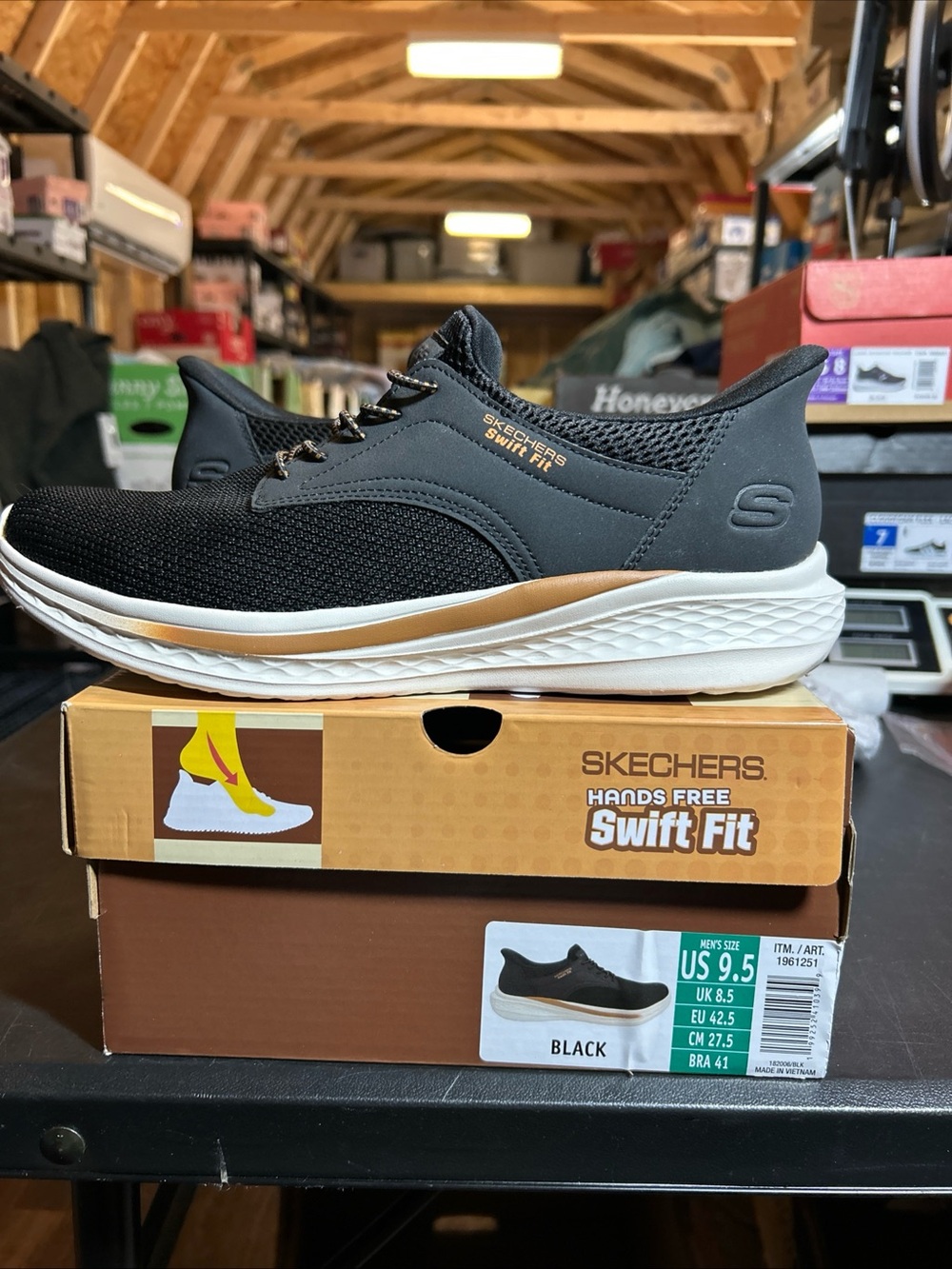 Skechers Swift Fit Men's Black and Gold Athletic Slip-On Sneakers